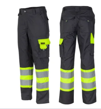 Pantalón cargo bicolor negro/amarillo reflectante con 3 cintas HI-VIS perneras